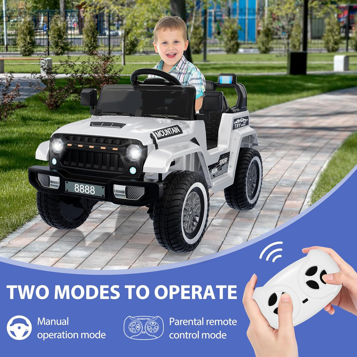 Elektrische auto voor kinderen, 12 V, kinderauto met 2,4 G-afstandsbediening, elektrische auto met bluetooth, muziek, claxon en koplamp, 3-6,5 km/u, kindervoertuig, elektrisch voor kinderen van 3 tot