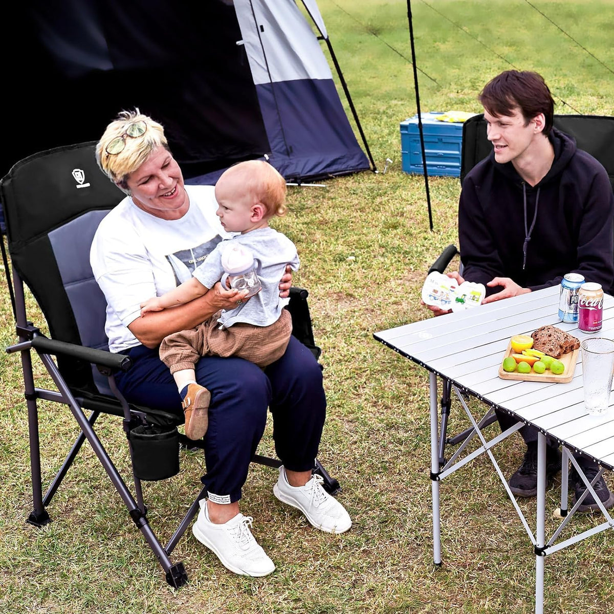 EVER ADVANCED Campingstoel voor volwassenen, set van 2 extra grote 230 kg, klapstoel voor zware mensen met zijvak, extra breed met harde armleuning, opvouwbaar, voor tuin, vissen, outdoor, inklapbaar