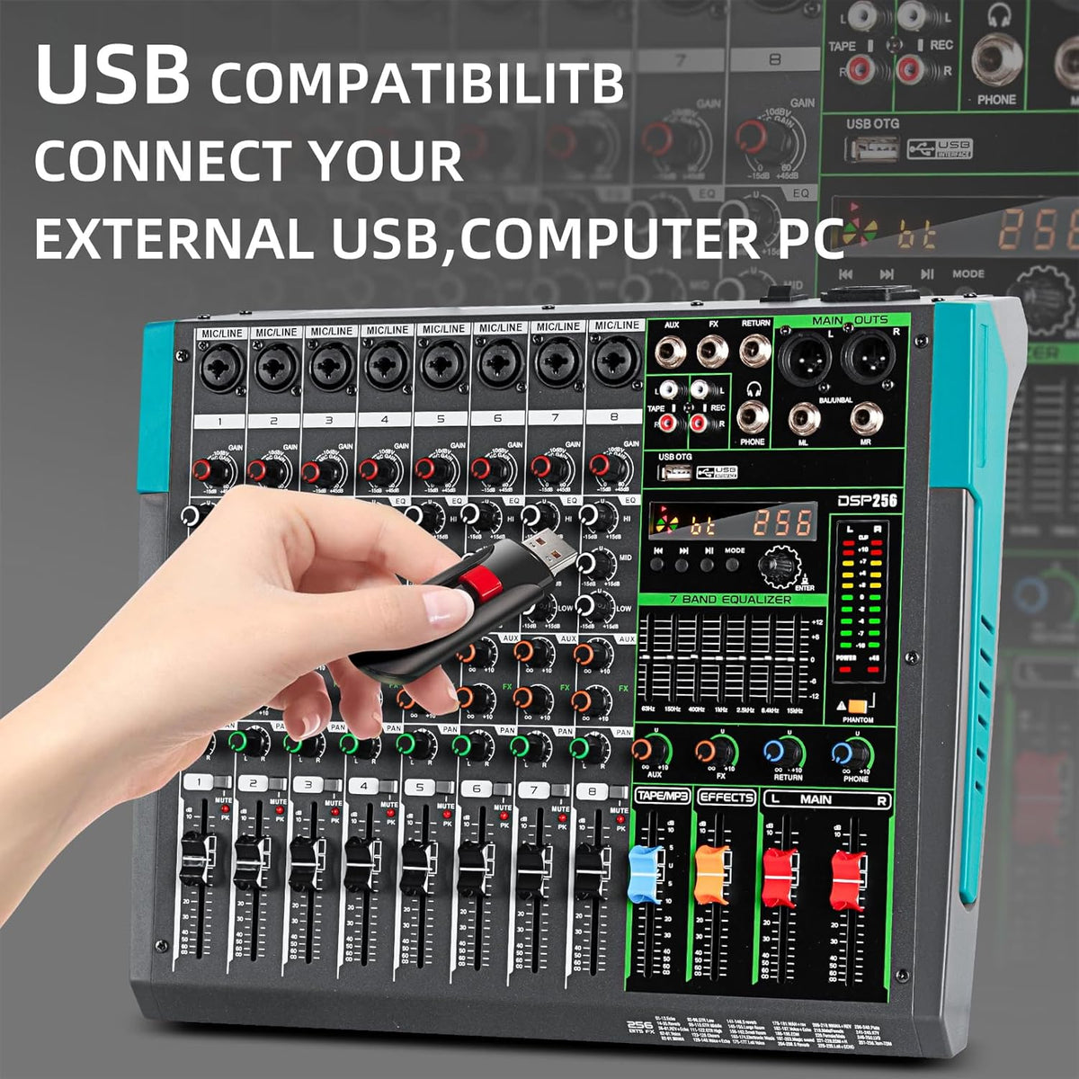 Professionele 8-Kanaals Audiomixer – Geluidsmixer – Mengpaneel – Mengtafel – DJ-Mixer – 259 DSP-Effecten – Bluetooth En USB-Speler