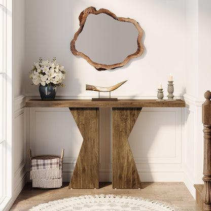 Tribesigns Farm Entrance, 55.12 Inch Console Table Behind Sofa Wooden Bench Table, Narrow Corridor Table, Foyer Entrance Table with K-Shaped Frame for Entrance, Living Room, Rustic Brown