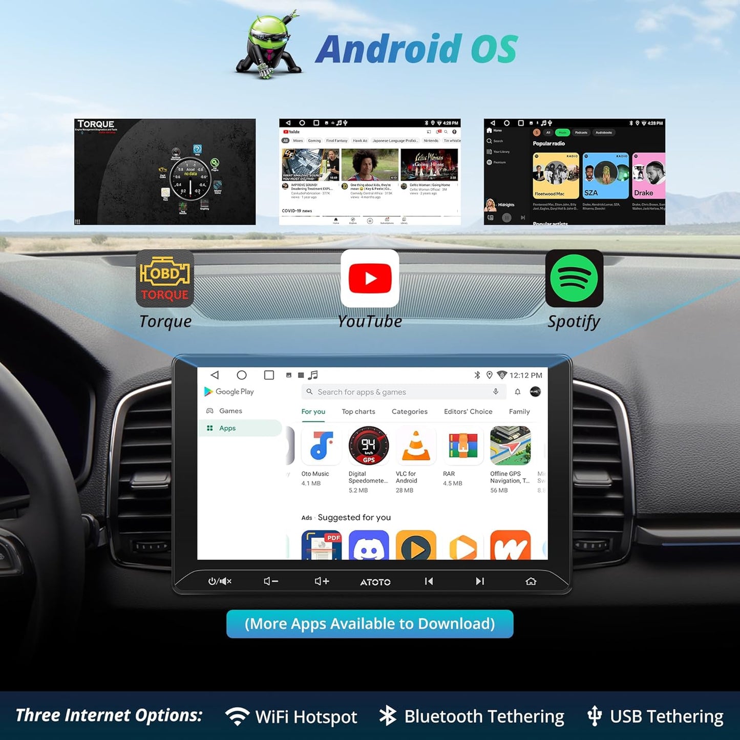 Autoradio 2 DIN – Android Car Stereo – Touchscreen Autoradio – Auto Multimedia Speler – GPS Navigatie – 10,1 Inch HD IPS Scherm – Ingebouwde OBD Bluetooth Scanner