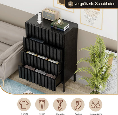 Ladekast – Smalle Ladekast – Opbergkast – Dressoir – Kast Met Lades – 4 Ruime Lades – MDF Metalen Poten – 60x34,5x92 cm – Zwart – Kras- En Vochtbestendig