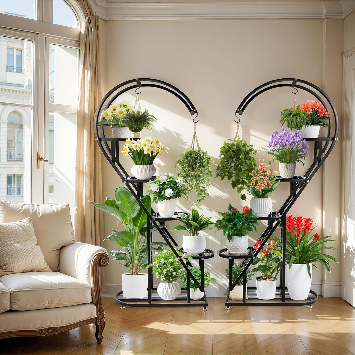 Plantenstandaard – Plantenrek – Bloemenrek – Bloemenstandaard – Plantenhouder – 5 Etages Hartvormig – Gepoedercoat Metaal – Voor Binnen En Buiten