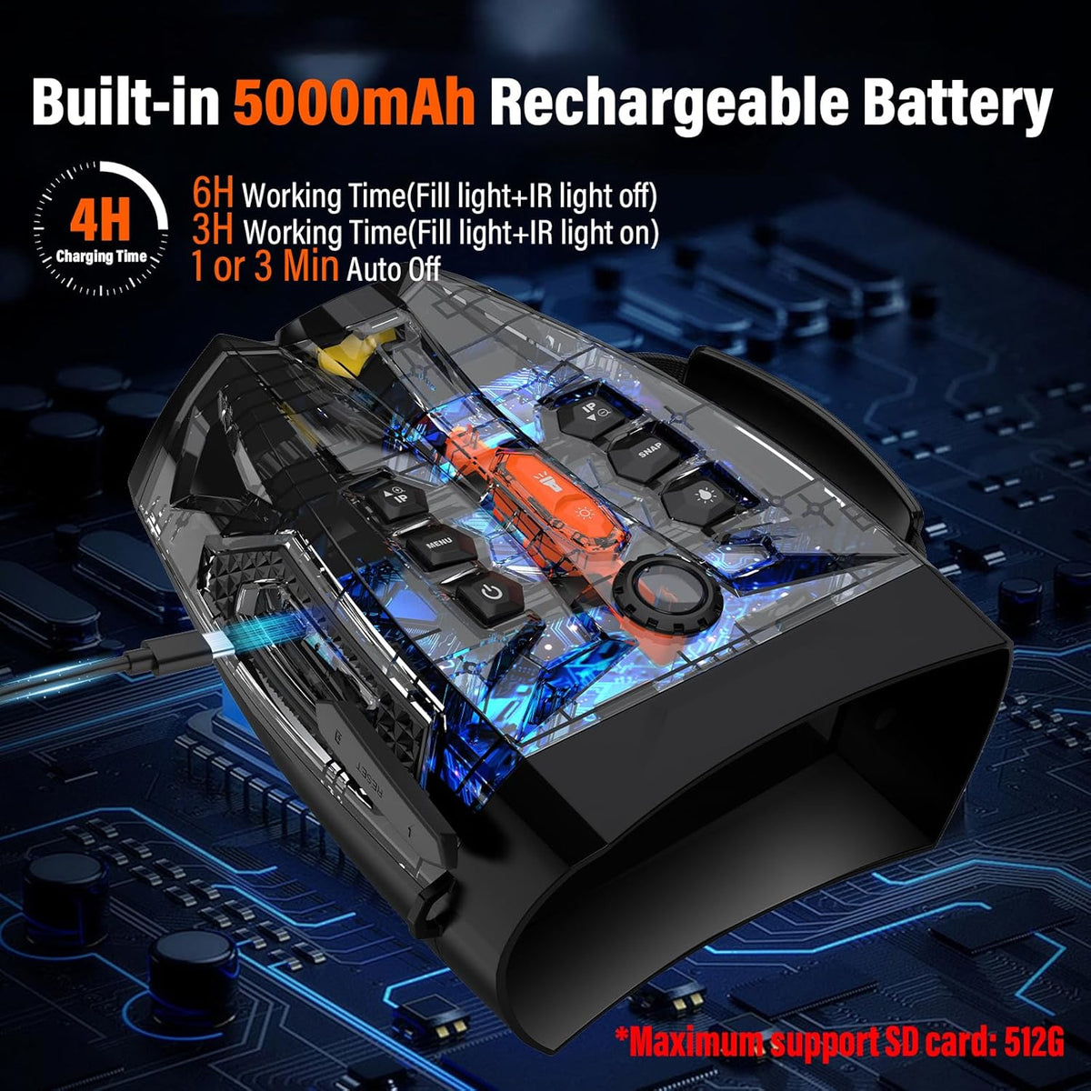 Nachtzichtapparaat, 5000 mAh, 5 W, infrarood nachtzichtapparaat met 3 W vullicht, 32 GB geheugenkaart, nachtzicht voor camping