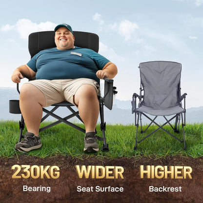 EVER ADVANCED Campingstoel voor volwassenen, set van 2 extra grote 230 kg, klapstoel voor zware mensen met zijvak, extra breed met harde armleuning, opvouwbaar, voor tuin, vissen, outdoor, inklapbaar