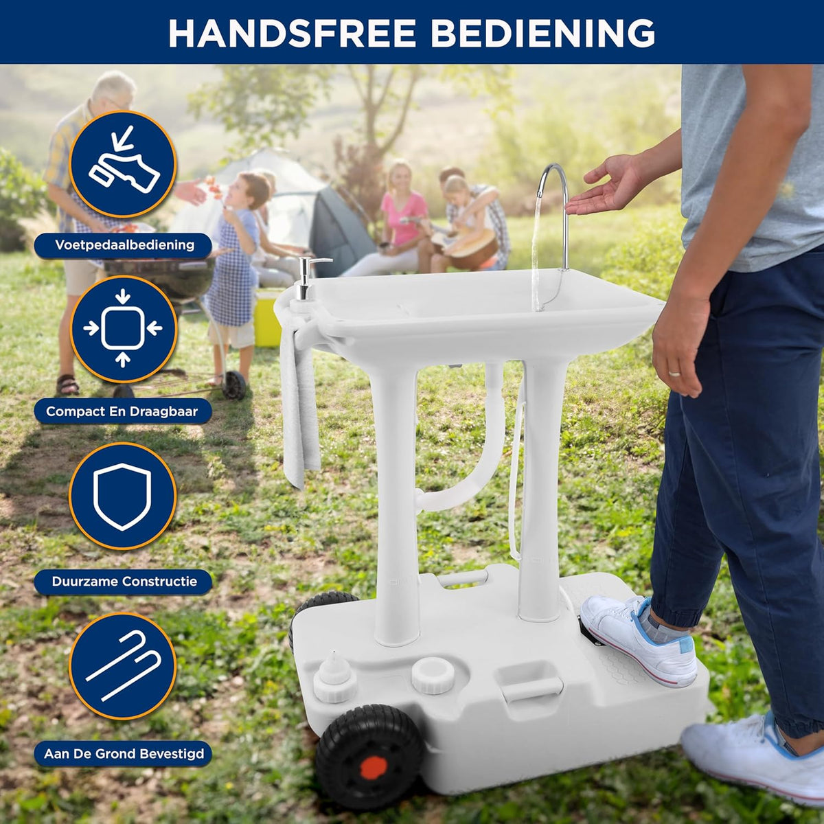 Campingwasbak – Afwasbak – Wasbak – Afwasteil – Opvouwbare Wasbak – 30L Watertank – Hygiënisch Voetpomp Systeem