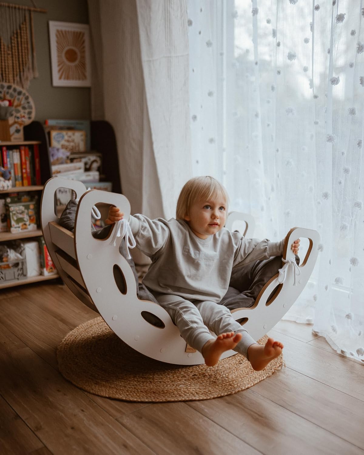 MISIOO Rocker Rocker For Children - Baby Rocker With Rounded Edges For Safety - White MDF - Laminated Surface - Incl. Climbing Wall/Slide/Cushion - 90x41x50cm - Rocker Baby - QUORE