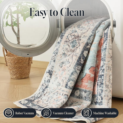 CHOSHOME Wasbare vloerkleden voor woonkamer, slaapkamer, keuken, eetkamer, 200 x 290 cm, oranje-groen