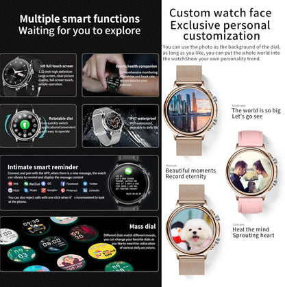 Smartwatch Dames met Bellen/Kiezen via Bluetooth, Smart Watch voor Dames, Slaapmonitor Menstruatie volgen, Calorie Stappenteller Stopwatch Smart Activity-Armband voor Android iOS (Goud)