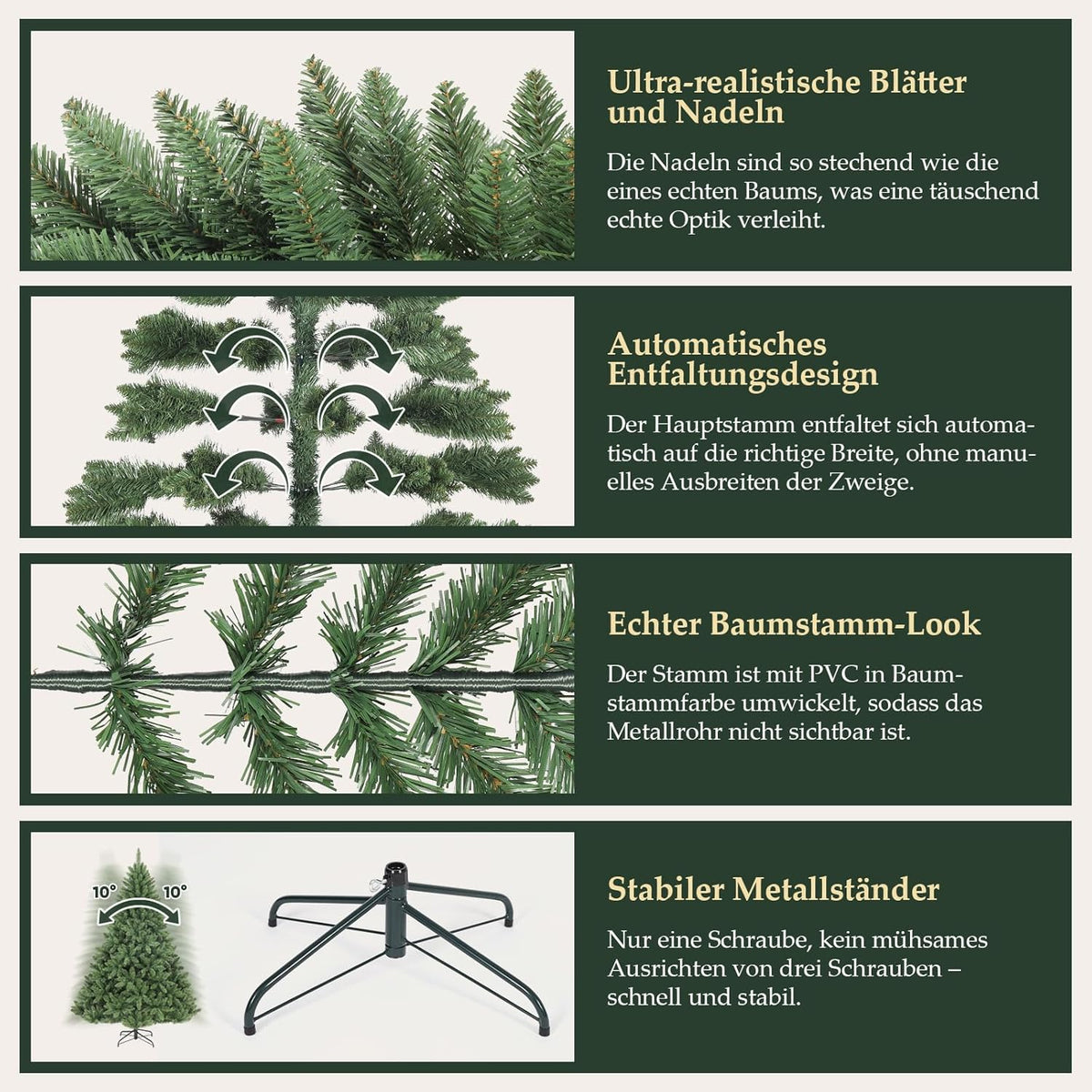 SALCAR Kunstkerstboom, 180 cm, natuurgetrouwe dennenboom met 730 takpunten, groene Nordmann-spar met klapsysteem, ca. 126 cm extra grote boomdiameter