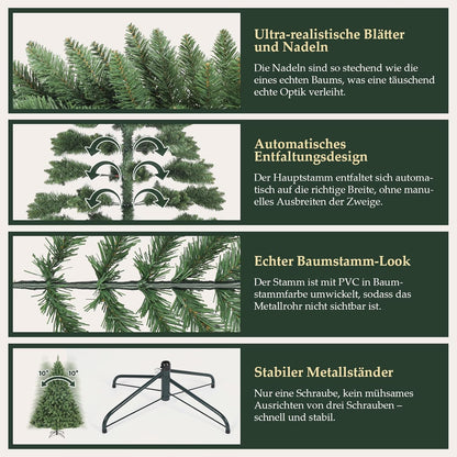 SALCAR Kunstkerstboom, 180 cm, natuurgetrouwe dennenboom met 730 takpunten, groene Nordmann-spar met klapsysteem, ca. 126 cm extra grote boomdiameter
