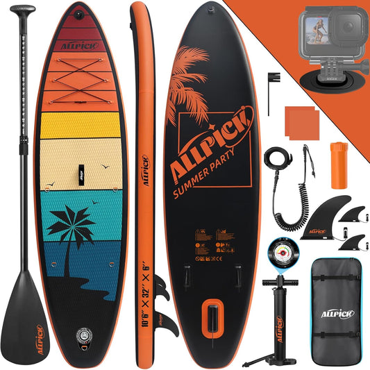 ALLPICK Stand Up Paddle Board, Opblaasbaar Paddleboard, Met Universele Camerabevestiging, Complete Accessoires, Verstelbare Peddel, Geschikt Voor Beginners en Gevorderde Peddelaars, 200 kg