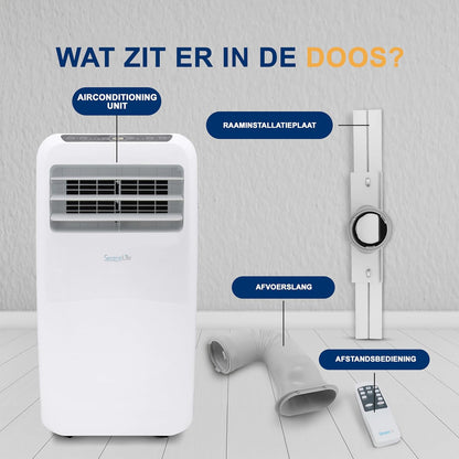 SereneLife Air Conditioner, 3-in-1 Portable Air Conditioner with Built-in Dehumidifier Function, Mobile Air Conditioner with Fan Mode, Remote Control, Complete Window Mount Exhaust Kit, 9,000 BTU, White - QUORE
