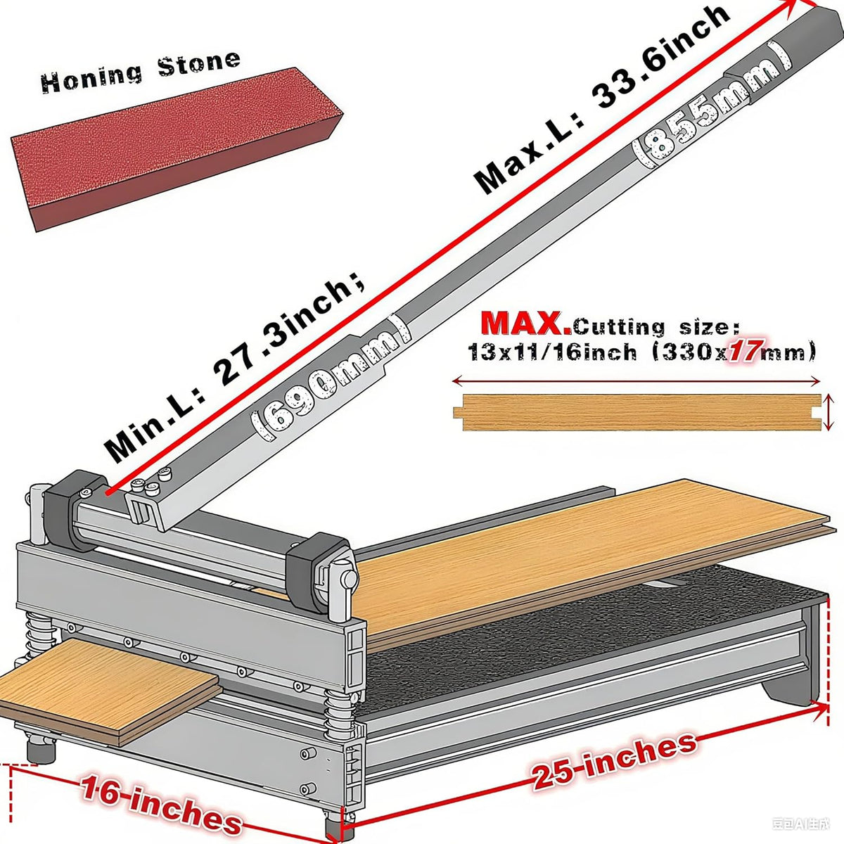 Multi-Vloer Snijder – Vloersnijder, Laminaatsnijder, Parketsnijder, Vinylsnijder – Voor Bamboe, Hardhout, HDF En MDF – Tot 33 Cm Breed, Tot 17 Mm Dik