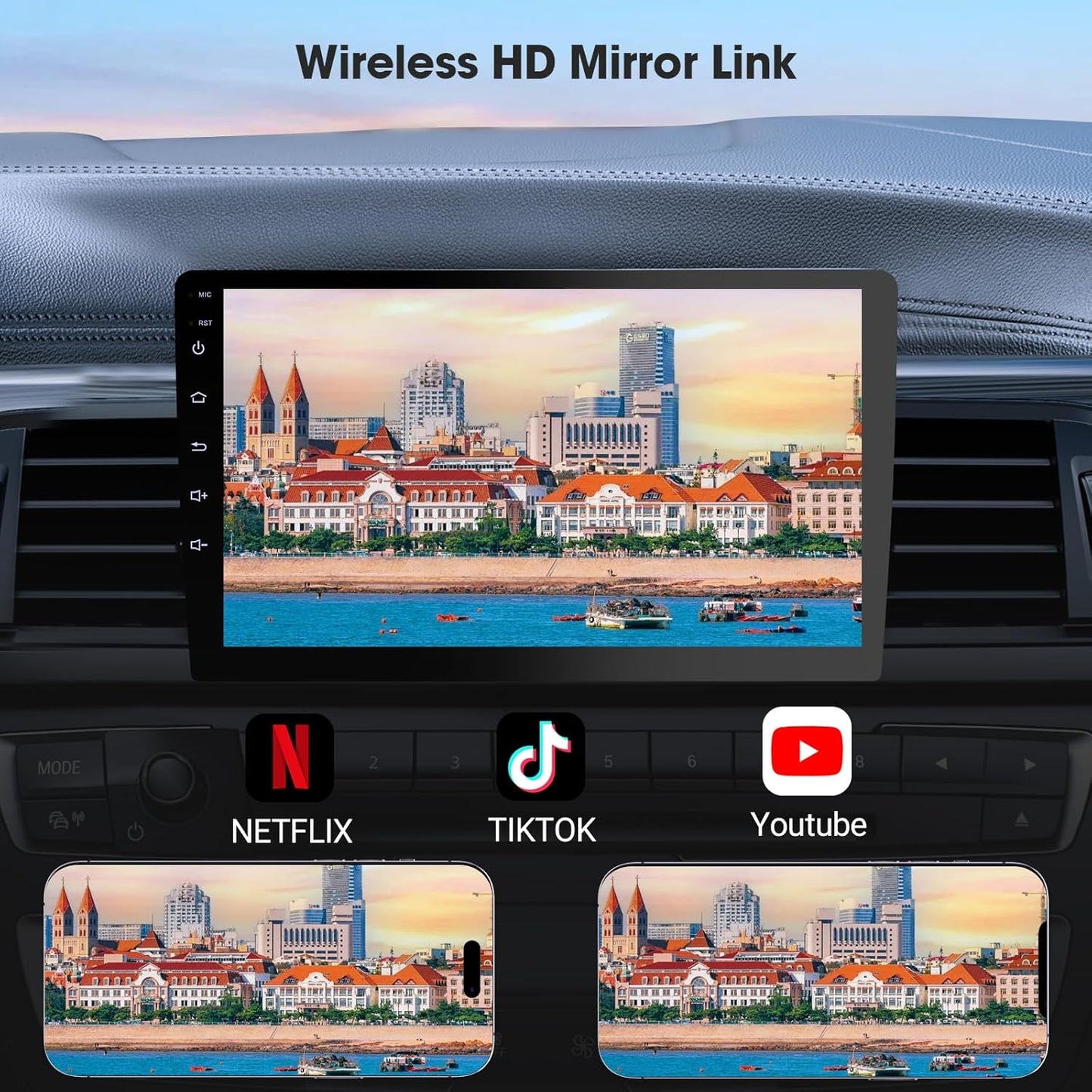 Draadloze Dual Din CarPlay autoradio met Apple CarPlay en Android Auto, CarPlay scherm, spraakbesturing met achteruitrijcamera, bluetooth, navigatie, mirror link (10,1 inch)
