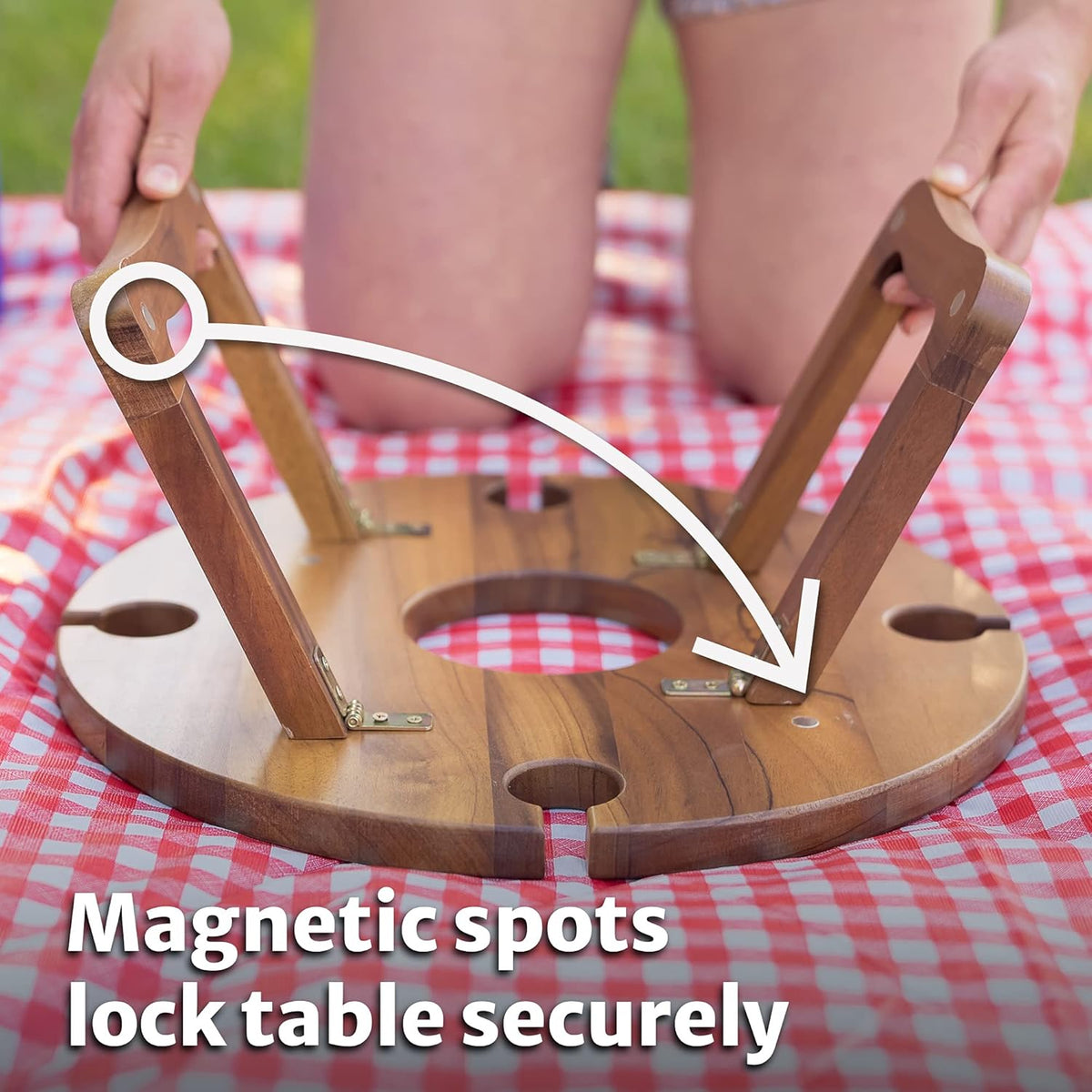 Klappbarer Weintisch - Hält Weingläser und -Flaschen an ihrem Platz - Outdoor Weintisch - Tragbarer Weintisch - Picknicktisch Mini Campingtisch Weinglashalter Holz - Outdoor Wine Table Picnic Table