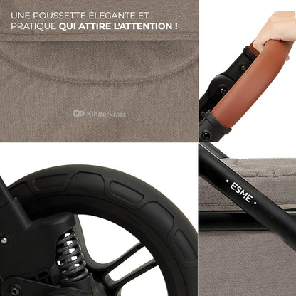 Kinderkraft ESME Mink Pro I-Size 3-in-1 autostoel met draagzak, reissysteem, babybuggy, opvouwbare kinderwagen, voor pasgeborenen tot 4 jaar, beige
