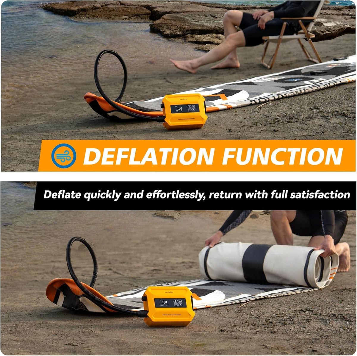 Paddle Board Pomp Elektrische Draagbare, 20PSI Hoge Druk SUP Pomp, Intelligent Dual-Stage Inflatie Deflatie Functie, Auto-Off, LED Display, Luchtpomp voor Paddleboards