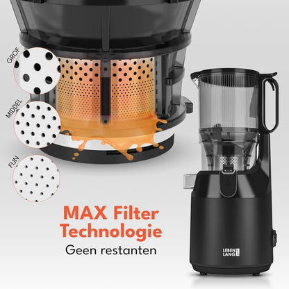 LEBENLANG Slow Juicer machine - Incl. receptenboekje & grote opening van 130 mm I Perfect voor hele vruchten sap & groene sapjes 100% BPA-vrij I Cold press Stille slowjuicer Masticating Sapcentrifuge