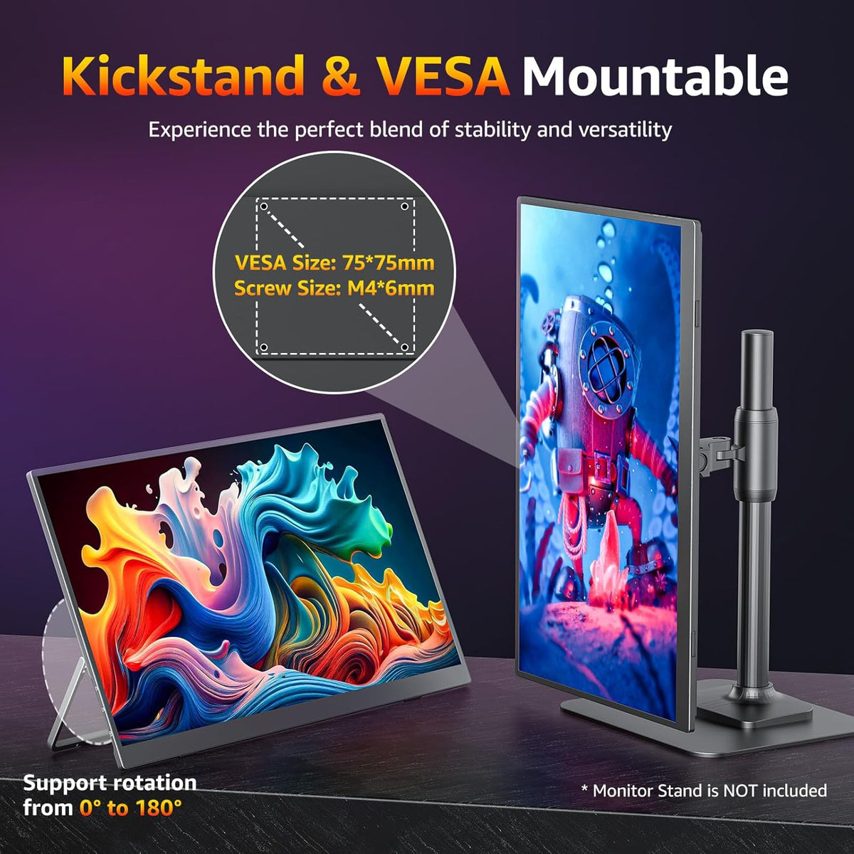 Draagbare Monitor – Reismonitor – Laptop Monitor – Extern Scherm – Gaming Monitor – 18,5 Inch Full HD – 100 Hz Verversingssnelheid – 120% sRGB Kleurnauwkeurigheid