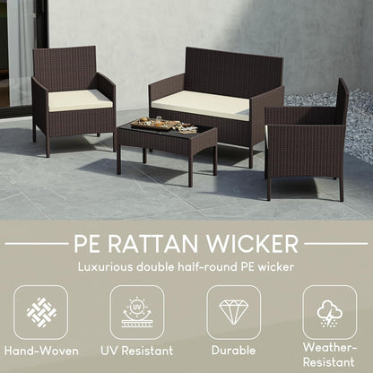 Garden Vida Kendal 4-delige rotan set, tuinzitting, bruin (UKFR-gecertificeerd)