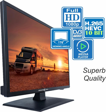 Unispectra® 22“ Smart TV (webOS) FHD 230V 24V Triple Tuner: Sat, Antenne, Kabel TV, 3xHDMI, 2xUSB, Magic Remote. 12V TV voor campers, caravans, vrachtwagens, bestelwagens, boten, thuis