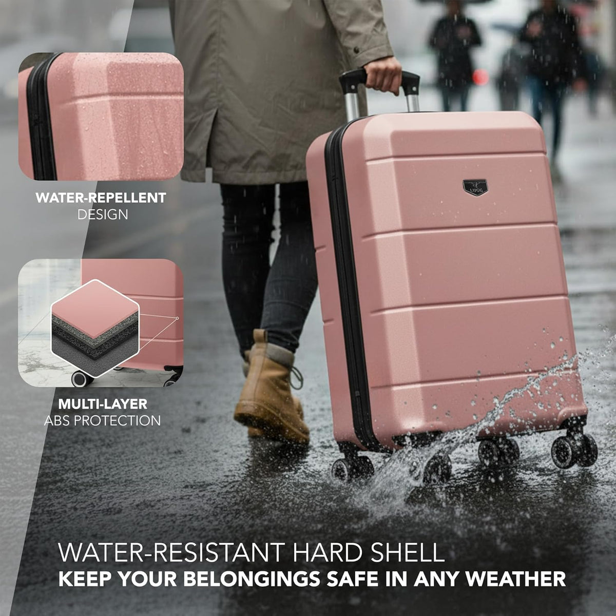 LUGG Jetset 3-delige hardcase-kofferset, 50,8 cm, 63,5 cm, 29, robuust en licht, met TSA-veilige sluiting, gladde 360°-wielen, binnenvakken, goedgekeurd door bedrijven