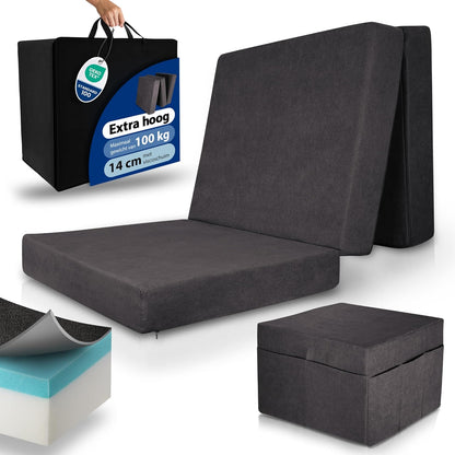 Beautissu Premium L Vouwmatras 75x195 cm inkl. Hoes Wasbar – Opvouwbaar Gastenmatras Logeermartas Extra Dik 14 cm Traagschuim Matras H3 – Eenvoudig Transport & Hoog Slaapcomfort – Antraciet