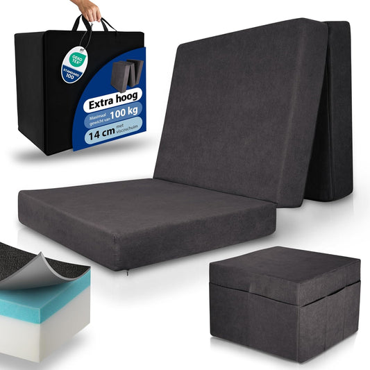 Beautissu Premium L Vouwmatras 75x195 cm inkl. Hoes Wasbar – Opvouwbaar Gastenmatras Logeermartas Extra Dik 14 cm Traagschuim Matras H3 – Eenvoudig Transport & Hoog Slaapcomfort – Antraciet