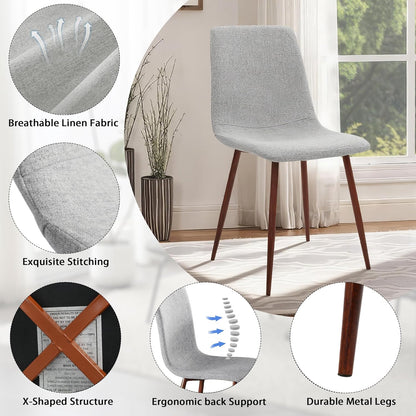 CangLong Set of 4 Dining Chairs, Retro Upholstered Kitchen Chairs for Kitchen, Dining Room, Modern Fabric Lounge Chairs with Metal Legs, Grey - QUORE