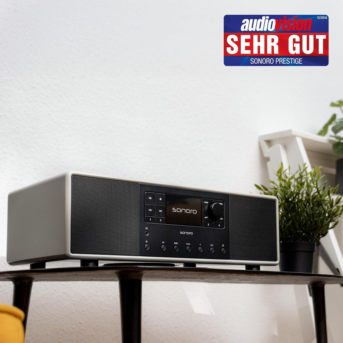sonoro Primus Internetradio met Bluetooth (Spotify, Deezer, Podcasts, FM/UKW, DAB Plus, WLAN, AUX-in, houten behuizing) stereo-installatie Chalk Grey