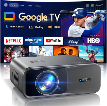 4K-beamer met Google TV & Netflix/Disney+, Dolby Audio, 1000 ANSI Smart Beamer, 4K autofocus, trapeziumcorrectie, HDR10, spraakbediening, wifi, Bluetooth, Full HD 1080p, thuisbioscoop/outdoor