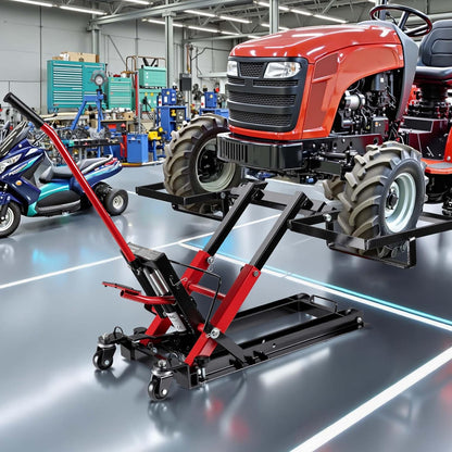 Wiltec 3-in-1 hydraulische lift voor zitmaaiers en motorfietsen, motorlift tot 300 kg, machinekrik met een hefhoogte tot 53 cm, mobiele zitmaaierkrik voor grasmaaiers, motoren, ATV's