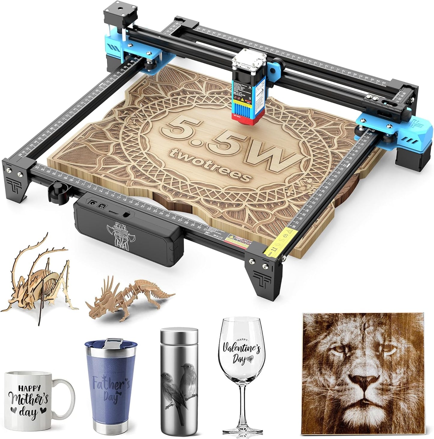 Lasergraveermachine 5,5 W – Lasersnijder – Graveermachine – Lasercutter – Lasergraveerder – 0,08 x 0,08 mm Laserspot – 300 x 300 mm Werkoppervlak