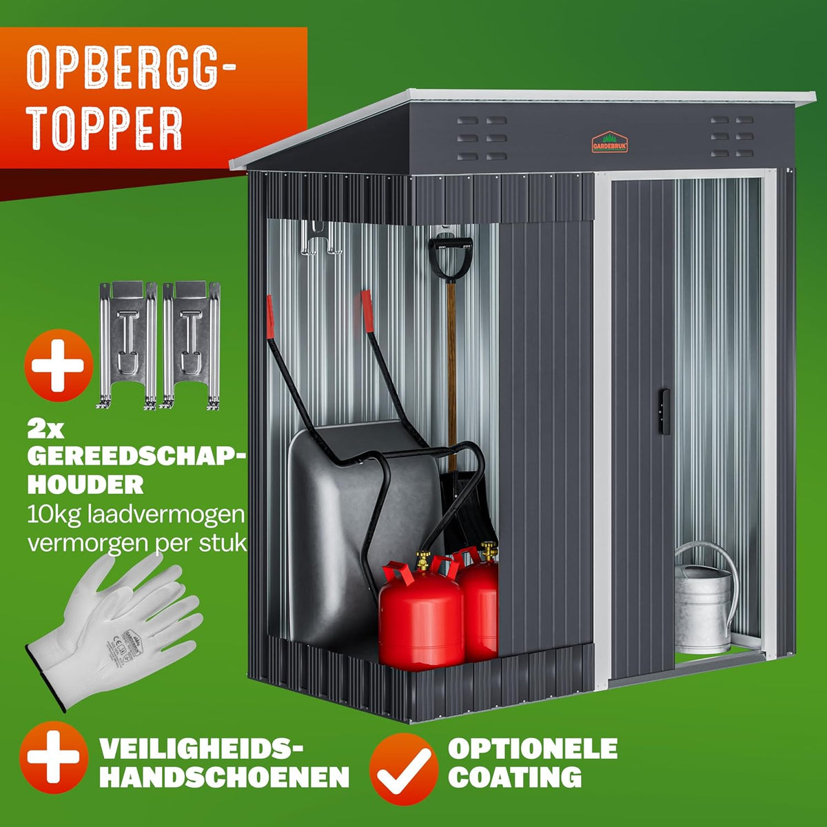 GARDEBRUK Garden house 185x165x90cm 1.5m2 Sliding Door 20kg Tool Holder Safety Gloves Ventilation Stainless Steel Sloping Roof Anthracite - QUORE