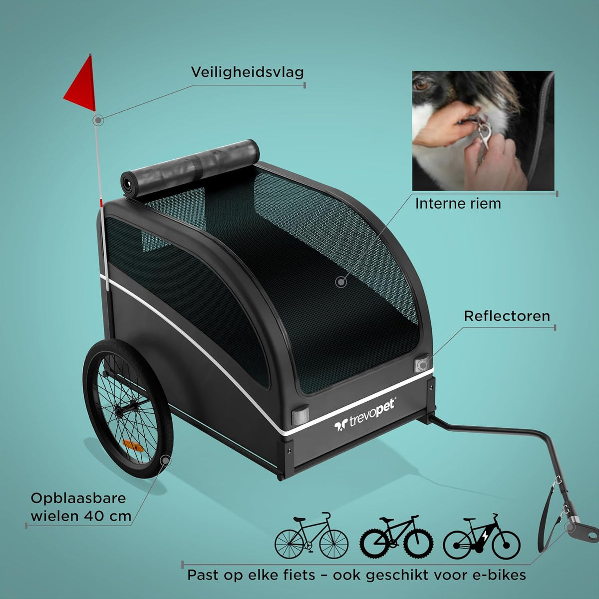 Hondenfietskar 40Kg – Hondenfietskar Opvouwbaar – Fietskar Hond – Hondenkar Voor Fiets – Hondenwagen – Geschikt Voor Alle Fietsen – Incl. Reflectoren & Vlag