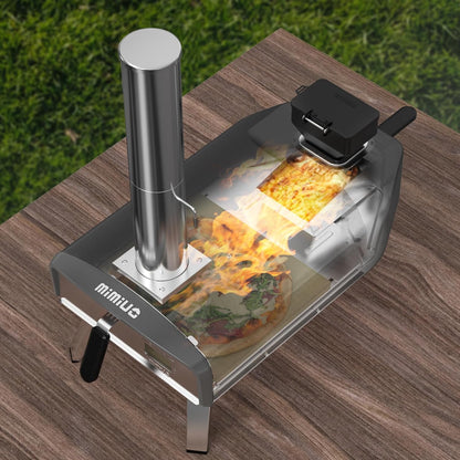 Mimiuo Wood Pellet Pizza Oven, Draagbare Pizzahoutoven voor Buiten met 33cm Pizzasteen, Outdoor Pizzaoven voor Tuin Camping, Zwart