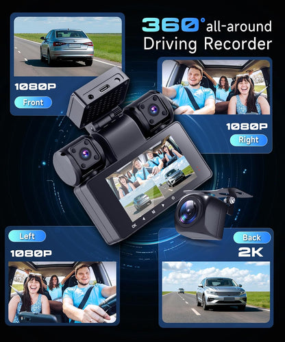 Dashcam – Autocamera – Auto Camera – Rijcamera – Quad-Camera – 2K Voorcamera + 3x1080P – Nachtzicht & 24-Uurs Parkeerbewaking