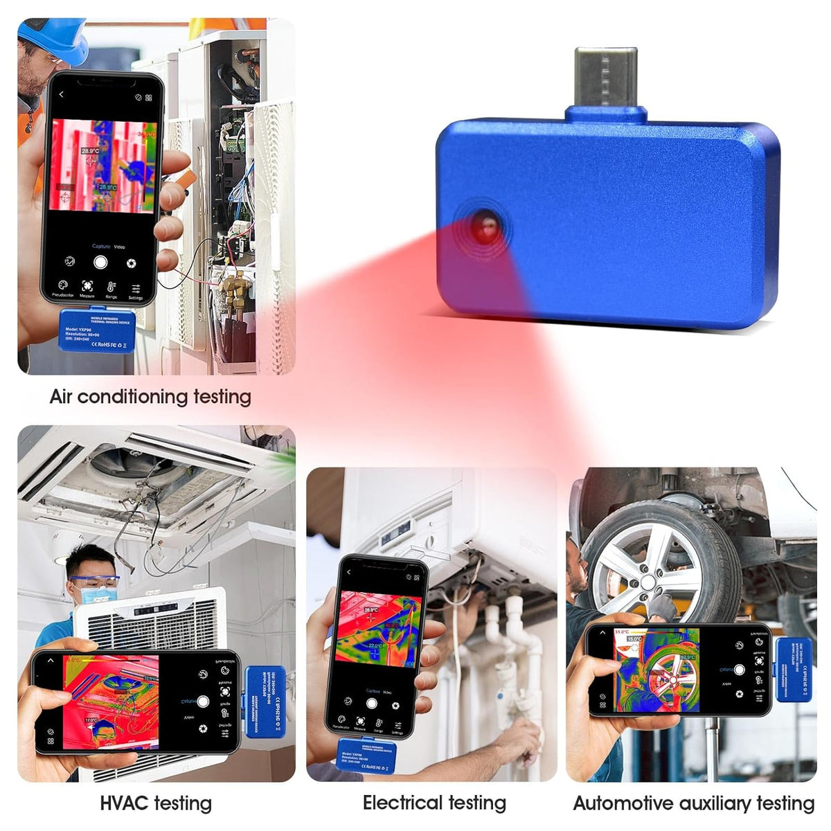 YXP96 Warmtebeeldcamera, USB C, infrarood warmtebeeldcamera, mobiele telefoon, resolutie 96 x 96, temperatuurmeting -20 °C tot 550 °C, 25 Hz beeldfrequentie USB-C-aansluiting, Android OTG