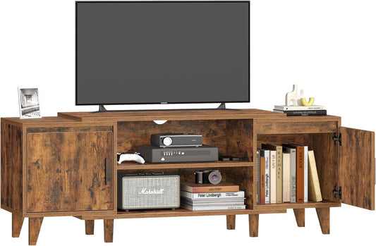 Hzuaneri TV Cabinet, TV Table, Suitable for TVs Under 44.5 cm, TV Cabinet with 2 Cabinets and 2 Open Areas, 40 x 140 x 51.5 cm, for Living Room, Bedroom, Dining Room, Rustic Brown TV16701B