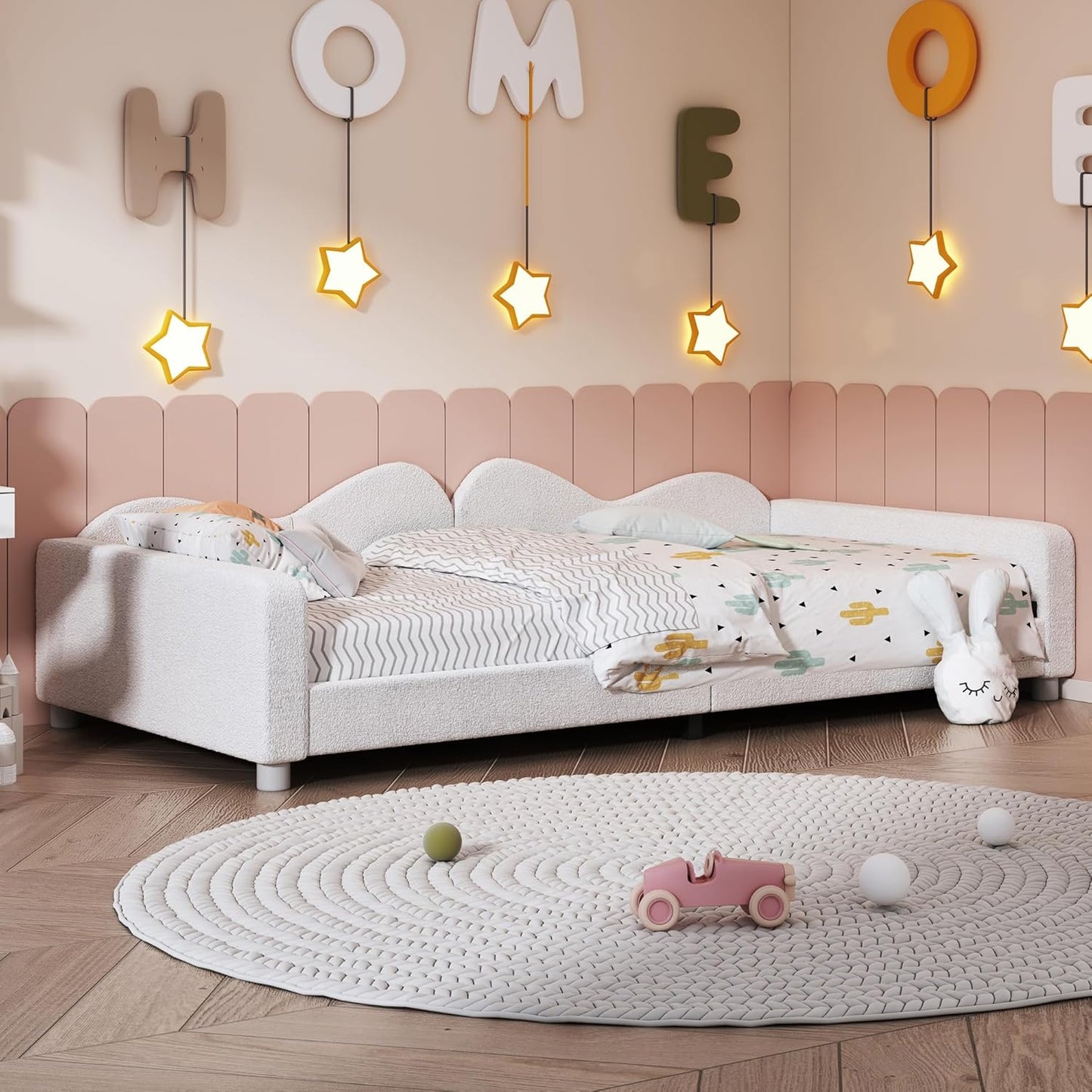 Kinderbedkussen Bed - Slaapbank Frame - Teddy Doek Multifunctionele - Rugleuning Armleuning Zacht Bed - Eugdbed Gastenbed - 90*200 cm - 02 Wit