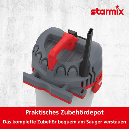 Starmix Flexo AP-1420 Nat- en droogzuiger met stopcontact, 1400 watt, industriële stofzuiger met reservoir van 20 liter, met blaasfunctie, filterreiniging max. 216 mbar, stofzuiger voor bouwplaats +