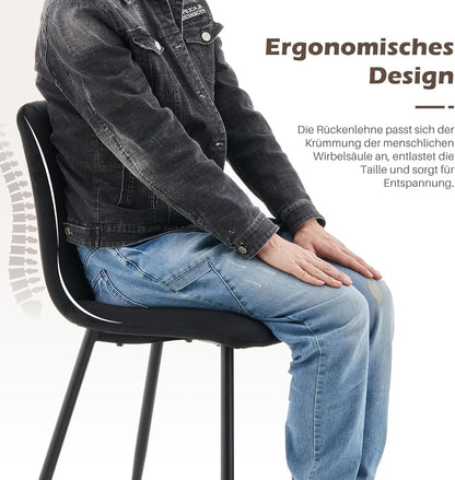 TUKAILAi Eetkamerstoelen, set van 2, zwart fluweel gestoffeerde zitstoelen met rugleuning en metalen poten, lounge make-upstoel voor thuis, woonkamer, slaapkamer, restaurant