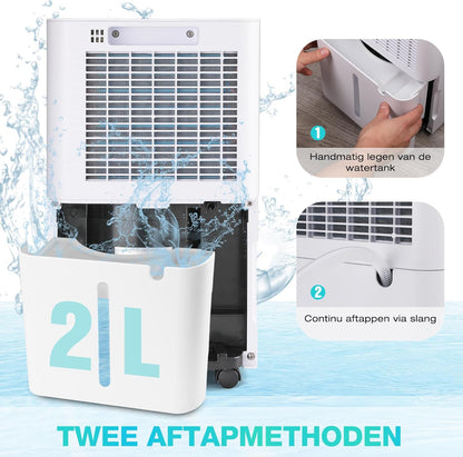 HAUSHOF Luchtontvochtiger 12L/Dag, Elektrische Ontvochtiger met 2L Tank en LED Display, 3 Modus, Dehumidifier voor Slaapkamer, Kelder, Badkamer, Verwijderd Damp