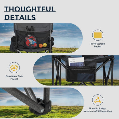 OVERMONT 2 stuks extra grote campingklapstoel voor volwassenen met zijzak en draagtas - Heavy Duty stalen frame ondersteuning 204 kg met hoge rug en bekerhouder, comfortabel voor tuin, picknick,