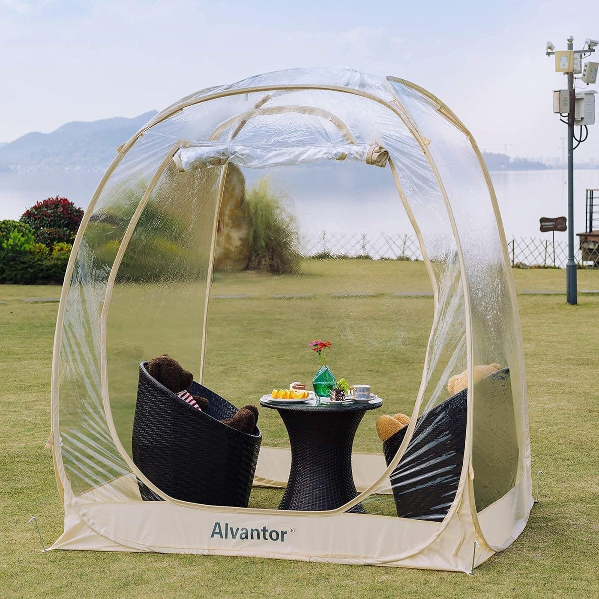 Alvantor Campingtent, bubbeltent, pop-up, extra groot, weerbestendig, koudebescherming, campingtent, voor patio, scherm, iglo, 2-3 personen, 15 x 15 cm, beige