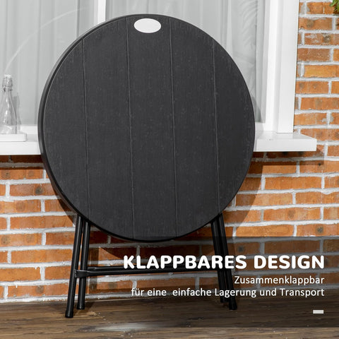 Tuintafel - Ronde Klaptafel - Bijzettafel - voor 4 Personen - Tuineettafel - met Decoratieve Houtlook - voor Balkon - Terras - Tuin - Buiten - Ø80 x 73 cm - Donkergrijs