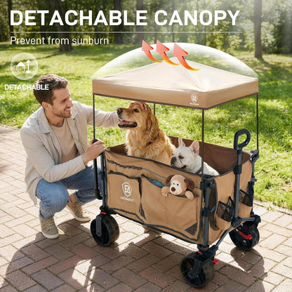 EVER ADVANCED XXL bolderkar, opvouwbaar, 225 l tot 150 kg, met remdak, handwagen, duw- en trekwagen, opvouwbare strandwagen, 20 x 8 cm brede wielen, vouwwagen voor camping, strand, winkelen, dier