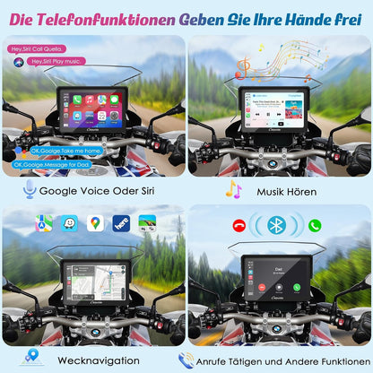 Carpuride w502b Motorfiets Carplay Scherm voor BMW R1200GS R1250GS S1000XR Motorfiets, 5 inch Waterdicht Touchscreen, Draagbare Carplay/Android Auto GPS Navigatie voor Motorfiets, Dual Bluetooth