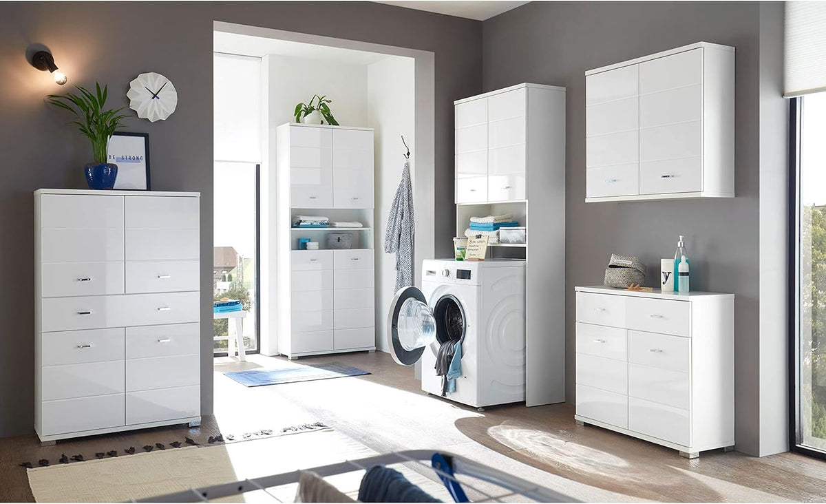Badkamerkast – Wandkast – Opbergkast – Hangkast – Badkamermeubel – Wit Hoogglans – Ruime Opbergruimte – Compact 76x71x23 cm